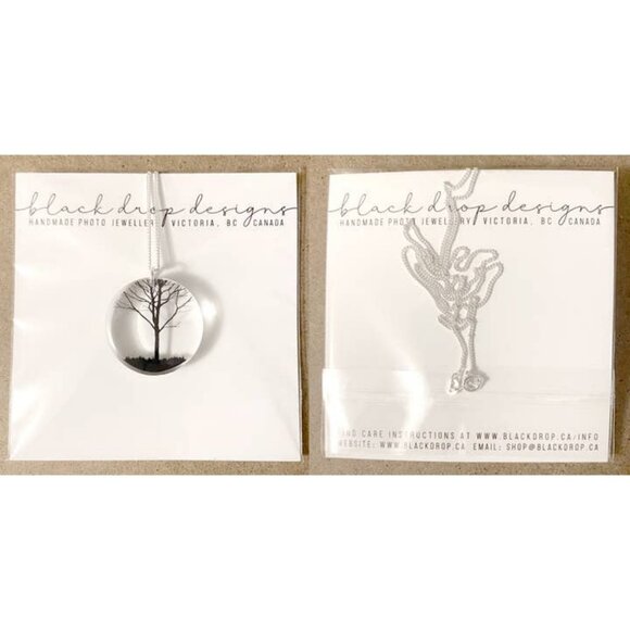 Round Tree Pendant Necklace – Handmade Resin & Acrylic on Sterling Silver Chain - Picture 2 of 5